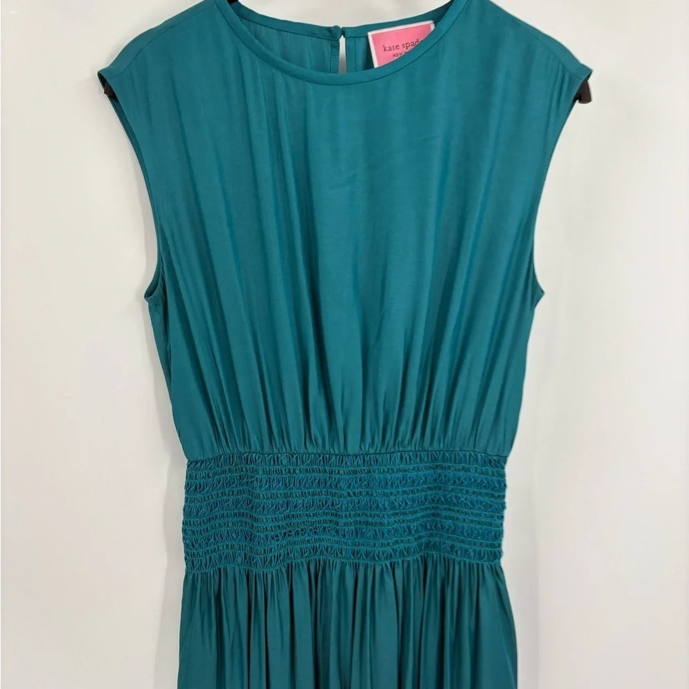 KATE SPADE Silk-blend Twill Smocked-waist Dress In Dark dress size small NWT